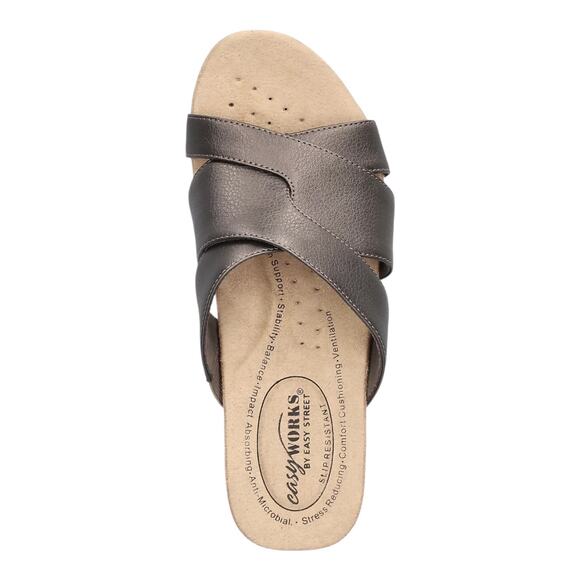 Easy Street Women's Ren Slip Resistant Slip On Wedge Sandals Pewter Size 6 1/2 W - Picture 5 of 5